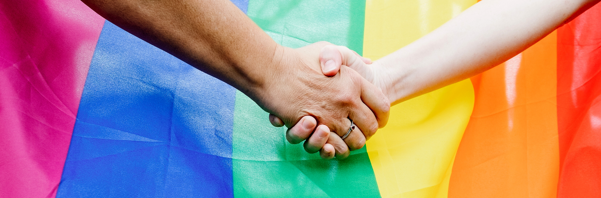 holding hands with LGBT flag 